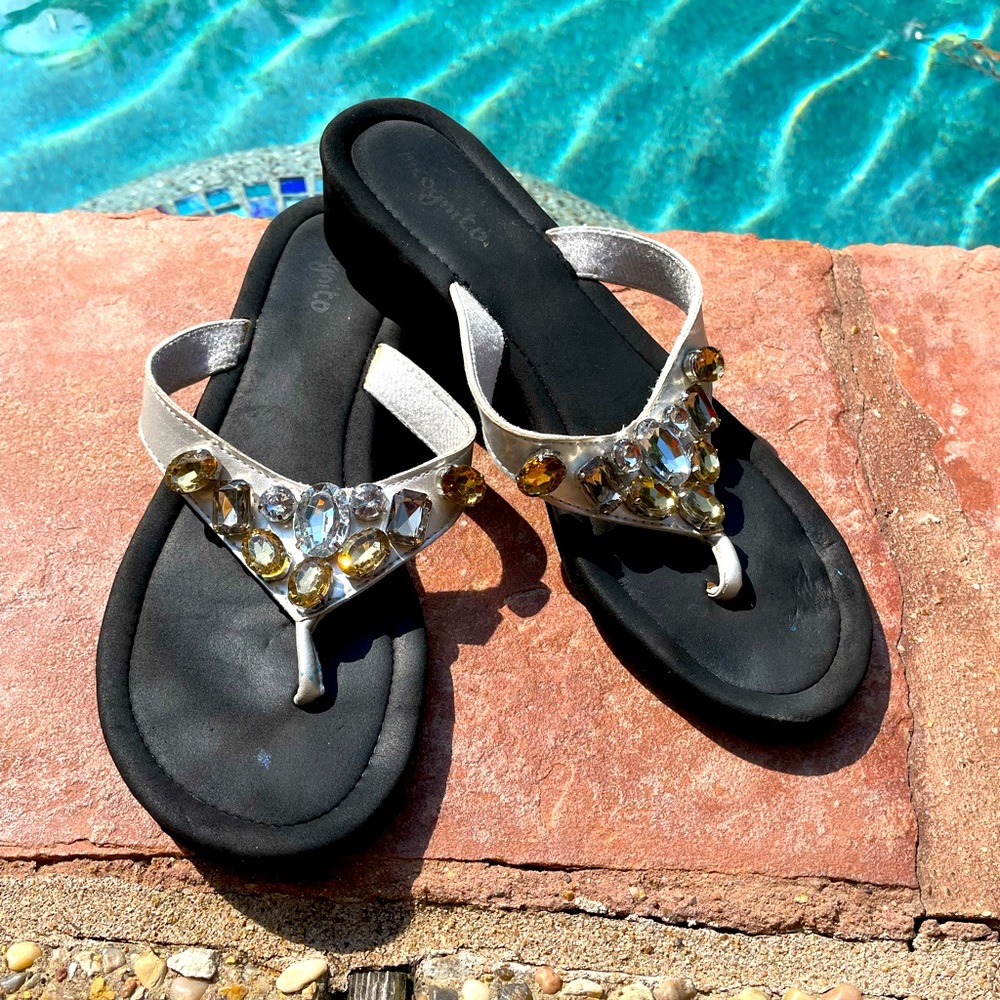 Silver Sandals with jewels, size 10